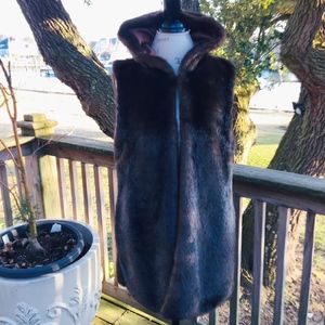 Michael Kors Faux Mink Long Vest with hood.  SZ L